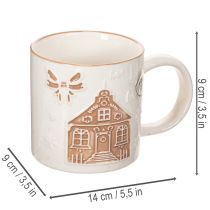 Artikel Keramische mok met huismotief en reliëfpatroon, 9 cm