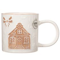 Artikel Keramische mok met huismotief en reliëfpatroon, 9 cm