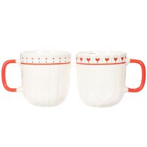 Artikel Koffiemok met rood handvat, gebreid patroon en hartversiering, keramiek, 9 cm, 2 stuks