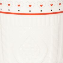 Artikel Koffiemok met rood handvat, gebreid patroon en hartversiering, keramiek, 9 cm, 2 stuks