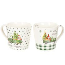 Artikel Koffiemok Merry Christmas Kerstautomotief keramische mok 10 cm 2 stuks