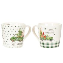 Artikel Koffiemok Merry Christmas Kerstautomotief keramische mok 10 cm 2 stuks