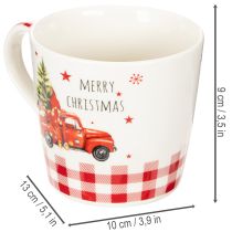 Artikel Kerstmok met auto en kerstboom, keramische mokken, 10 cm, 2 stuks