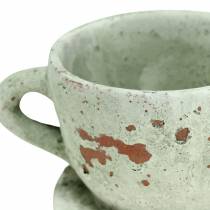 Artikel Plantenpot plantenbak kop en schotel vintage grijs, natuurlijke tint Ø8cm H6,5cm 4 st