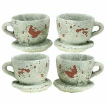 Artikel Plantenpot plantenbak kop en schotel vintage grijs, natuurlijke tint Ø8cm H6,5cm 4 st