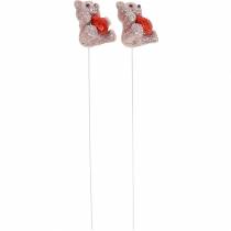 Artikel Decoratieve plugbeer met hart, Valentijnsdag, bloemenplug glitter 9 st.