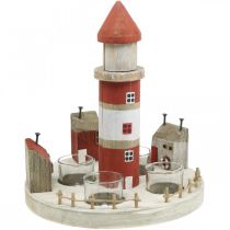 Artikel Lighthouse waxinelichthouder rood, wit 4 waxinelichtjes Ø25cm H28m