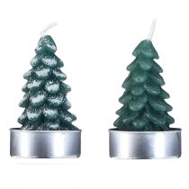 Artikel Theelichtjes kerstboom groen besneeuwd 6,5cm 8st