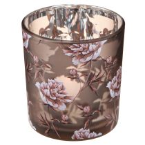 Artikel Theelicht glazen tafeldecoratie anjers bruin zilver H8cm 4 st