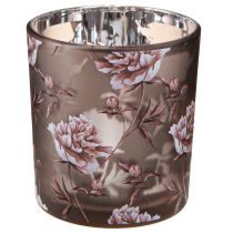 Artikel Theelichthouder tafeldecoratie pioenrozen bruin zilver H8cm 4 stuks