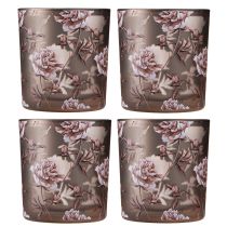 Artikel Theelicht glazen tafeldecoratie anjers bruin zilver H8cm 4 st