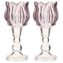 Artikel Theelichthouder glas tulp glas paars Ø7cm H16cm 2st