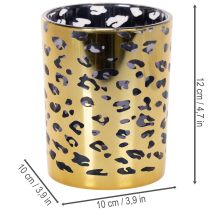 Artikel Glazen theelichthouder met luipaardprint voor tafeldecoratie, 12 cm