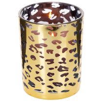 Artikel Glazen theelichthouder met luipaardprint voor tafeldecoratie, 12 cm