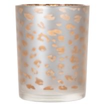 Artikel Glazen theelichthouder met luipaardprint, 12 cm