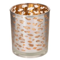 Artikel Glazen theelichthouder met luipaardprint, tweekleurig, 8 cm