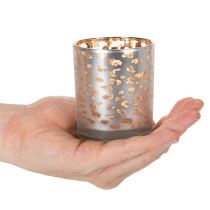 Artikel Glazen theelichthouder met luipaardprint, tweekleurig, 8 cm