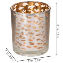 Artikel Glazen theelichthouder met luipaardprint, tweekleurig, 8 cm