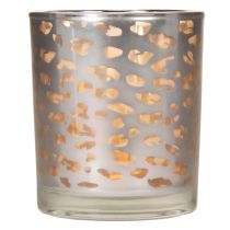 Artikel Glazen theelichthouder met luipaardprint, tweekleurig, 8 cm