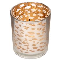 Artikel Glazen theelichthouder met luipaardprint, tweekleurig, 8 cm