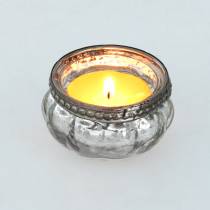 Artikel Theelichtje glas antiek zilver met metalen rand Ø6cm H3.5cm