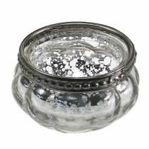 Artikel Theelichtje glas antiek zilver met metalen rand Ø6cm H3.5cm