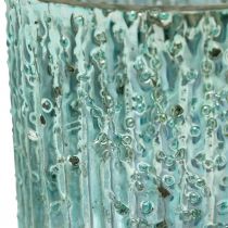 Theelichtje glas blauwe lantaarn glas kaars decoratie 8cm