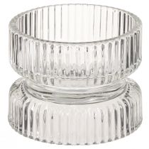 Artikel Theelichthouder geribbeld glas decoratief helder Ø9cm H7cm 4 st