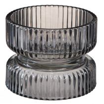 Artikel Theelichthouder glas decoratief geribbeld grijs getint Ø9cm H7cm 4 st