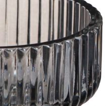 Artikel Theelichthouder glas decoratief geribbeld grijs getint Ø9cm H7cm 4 st