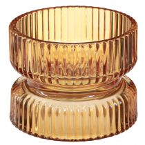 Artikel Theelichthouder glas geribbeld decoratief oranje Ø9cm H7cm 4 st
