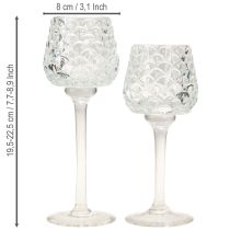 Artikel Theelichthouder glazen kegel met voet H19,5/22,5cm set van 2