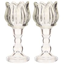 Artikel Theelichthouder tulp theelicht glas met voet helder Ø7cm H16cm 2st