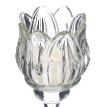 Artikel Glazen kaarsenhouder in de vorm van een bloem, voor elegante tafeldecoratie, evenementen en bruiloften, 22 cm