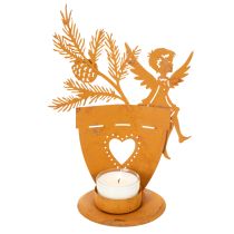 Artikel Kersttheelichthouder, engelversiering, roestkleurige decoratie, Ø8cm H18cm