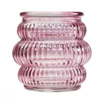 Artikel Theelichthouder glasdecoratie paars roze Ø7,5cm H7,5cm 2st