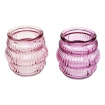 Artikel Theelichthouder glasdecoratie paars roze Ø7,5cm H7,5cm 2st
