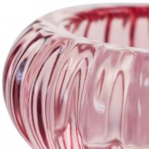 Theelichthouder Glazen Kandelaar Rond Roze Ø8cm H3.5cm