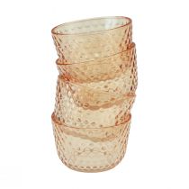 Artikel Theelichthouder glazen lantaarn retro oranje Ø8cm H5cm 4st