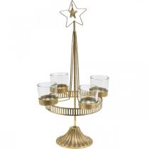 Theelichthouder vier glazen Star Christmas Gold Ø20cm H38.5cm