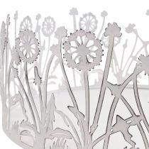 Artikel Decoratief dienblad met paardebloemen, metalen decoratie voor de lente wit, zilver shabby chic Ø25cm H10.5cm
