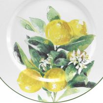 Artikel Decoratiebord, Mediterraans, metalen bord met citroentak Ø34cm