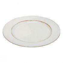 Decoratief bord rond kunststof retro wit bruin glans Ø30cm
