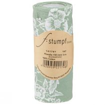 Artikel Tafellint groen rollint bloemen katoen mint 15cm 3m