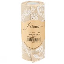 Artikel Tafellint met bloemen tafelloper katoen beige 15cm 3m