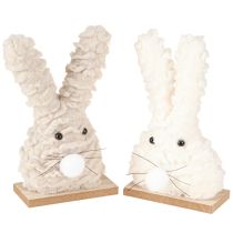 Artikel Decoratieve paashaas van pluche – fluffy paasdecoratie in beige &amp; wit op houten voet H18cm 2 st.