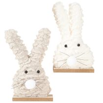 Artikel Decoratieve paashaas van pluche – fluffy paasdecoratie in beige &amp; wit op houten voet H18cm 2 st.