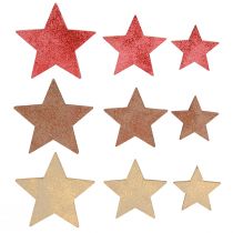 Artikel Tafeldecoratie sterren hout Kerstmis 3 kleuren Ø3–5cm 48 st