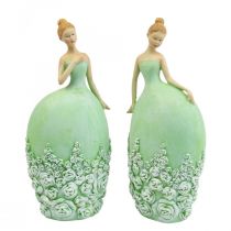 Tafeldecoratie lentedecoratie figuur vrouw jurk groen H20cm 2st