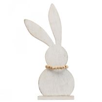 Tafeldecoratie Paashaas staander hout wit/natuur H27cm 2st